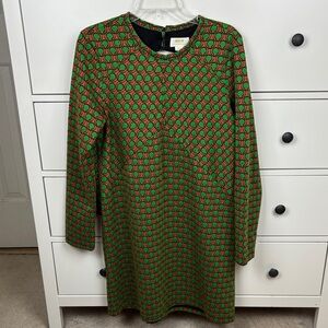Anthropologie Green and Brown Patterned Long Sleeve Dress